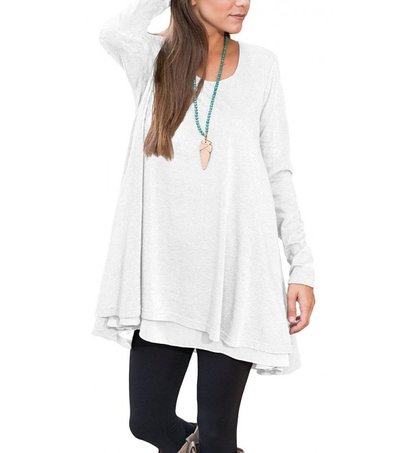 Women Short- Long Sleeve Blouse Layered Scoop Neck Tunic Loose Fit ...