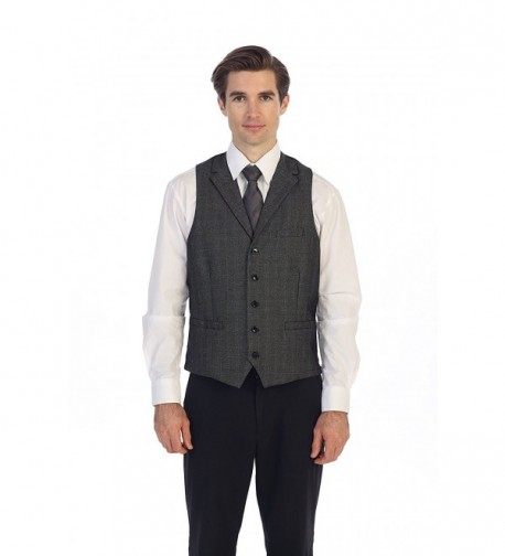 Men's 5 Button Tailored Collar Formal Tweed Suit Vest - 30 - Gray ...