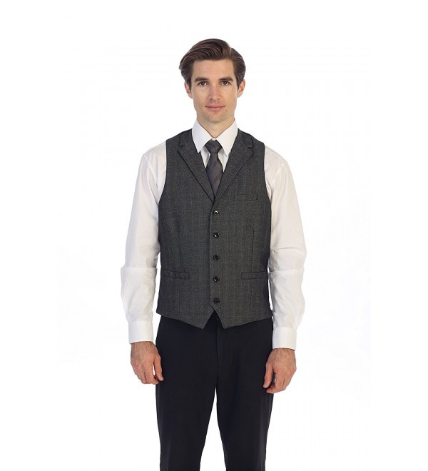 Men's 5 Button Tailored Collar Formal Tweed Suit Vest - 30 - Gray ...
