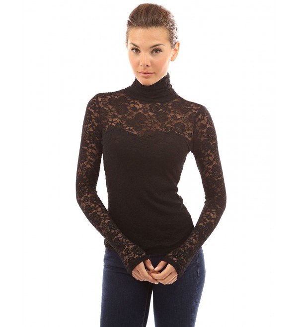 PattyBoutik Womens Turtleneck Sheer Blouse