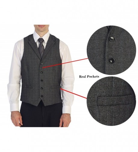 Men's 5 Button Tailored Collar Formal Tweed Suit Vest - 30 - Gray ...