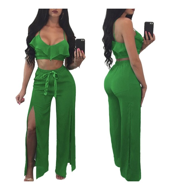 Womens Ruffle Pants Piece Green