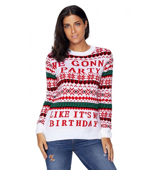 Women's Birthday Party Snowflake Knit Pullovers Christmas Sweater ...