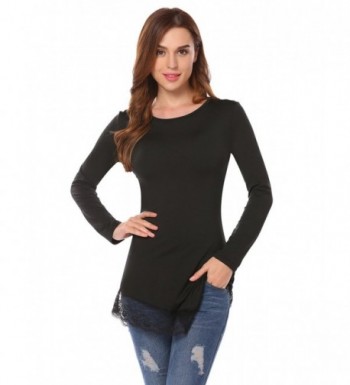 Women's Long Sleeve Lace Hem Hankerchief Tunic Shirts - Black - CK189LKWKM7