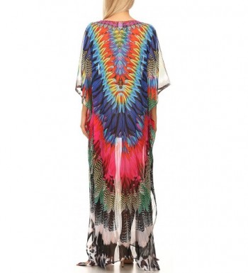 Wilder Printed Design Long Sheer Rhinestone Caftan Dress/Cover Up ...