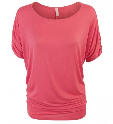 KOGMO Womens Boatneck Dolman Shirring L Coral