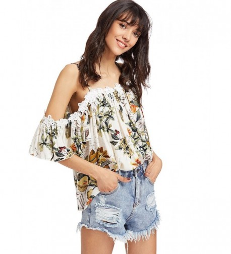 MakeMeChic Womens Summer Shoulder Floral