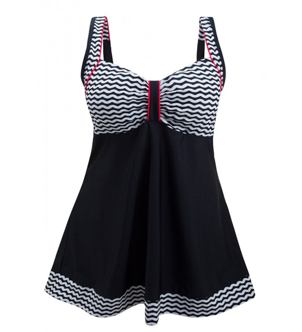 Women's One Piece Swimdress Sailor Striped Bathing Suit Plus Size ...