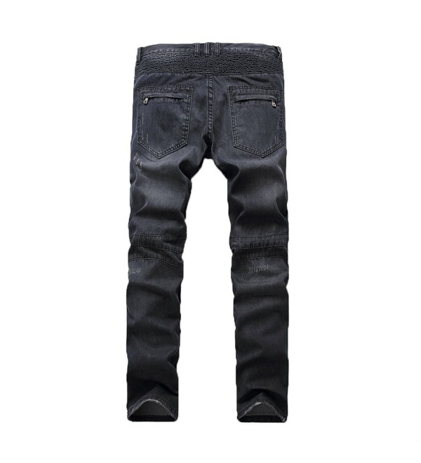 Men's Slim Straight Biker Jeans Hiphop Pants - Black - CU12NU1OZ9U