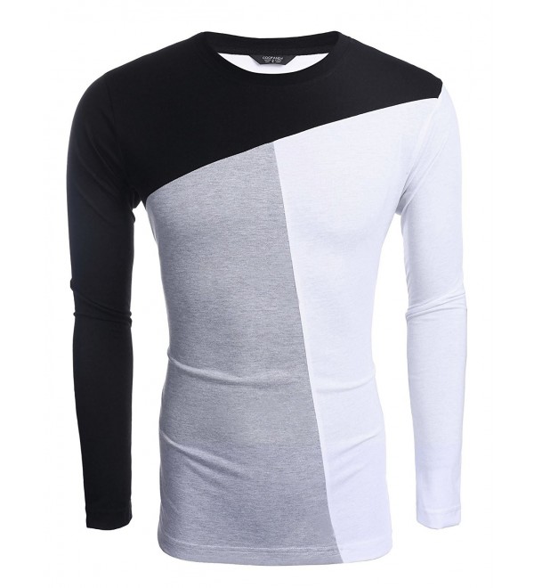 Men's Patchwork Crewneck Casual Slim Fit Long Sleeve Pullover T-Shirt ...