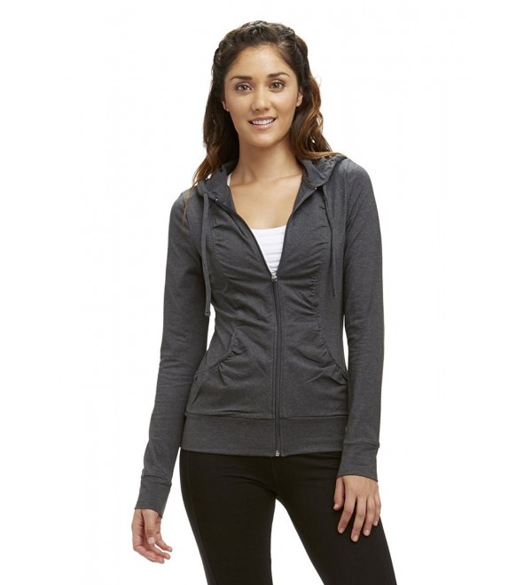 Women's Ruched Hoodie Jacket - Heather Charcoal - CF1291WEUR3