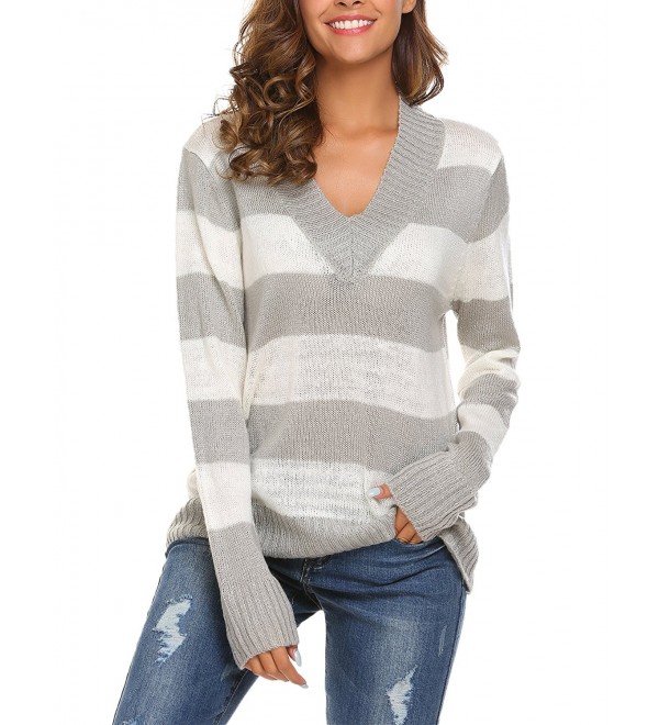 Womens Sleeve Striped Pullover Sweater