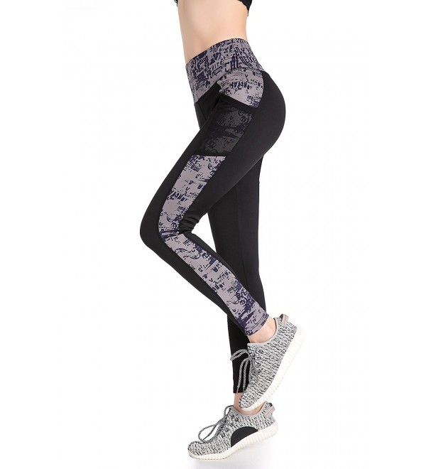 Women's Workout Leggings Yoga Running Pants With Pockets - Black Hit ...