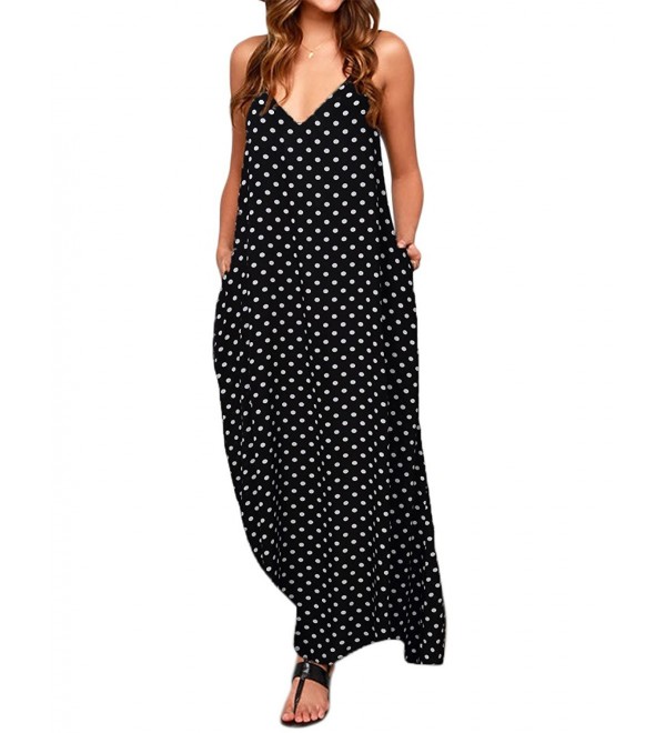 Women V-Neck Sleeveless Polka Dot Print Spaghetti Strap Boho Beach Maxi ...