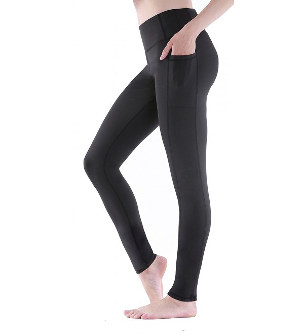 Women's Workout Leggings With Pocket Running Tights Yoga Pants - Black ...