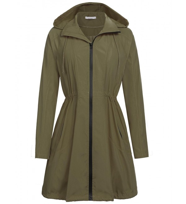Women Waterproof Lightweight Rain Jacket Outdoor Hooded Raincoat Army ...