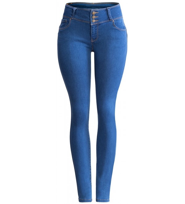 Women's Stretchy 3 Button Classic Mid-Waist Skinny Jeans Denim - Ubk00 ...