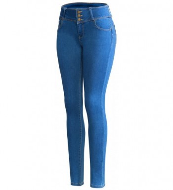 Women's Stretchy 3 Button Classic Mid-Waist Skinny Jeans Denim - Ubk00 ...