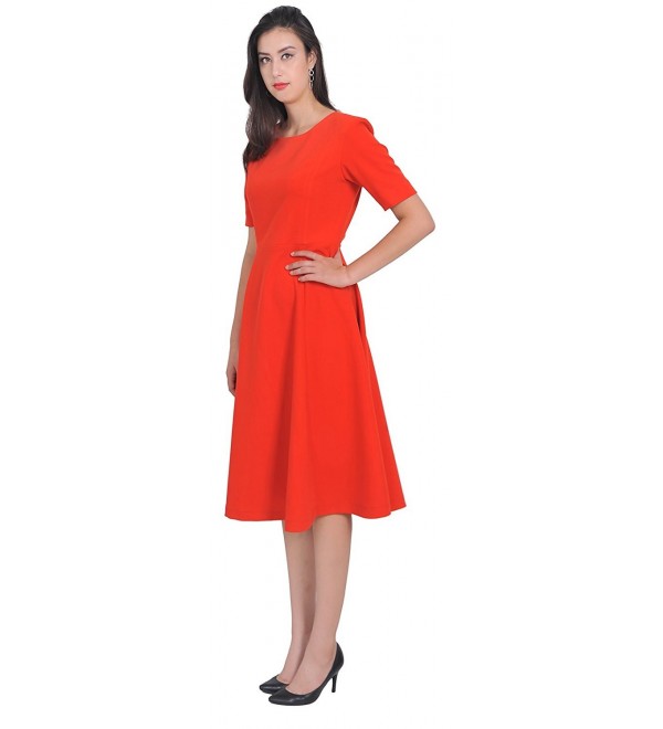 Womens Modest Fit Flared Work Office Lined Midi Dress - Red - CI123VWMP7V