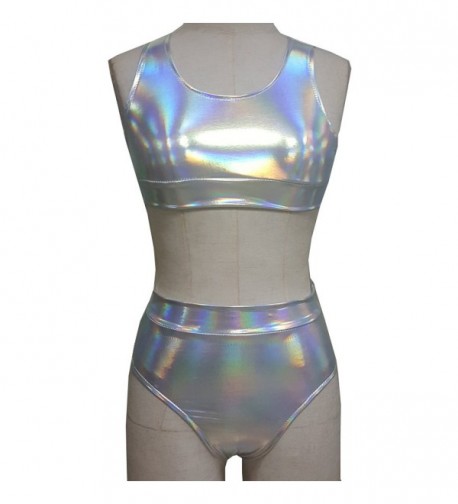 Silver Holographic Waisted Bikini Swimsuits