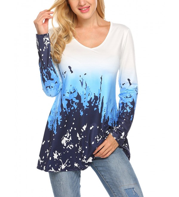 Womens Tie Dye Shirts Long Sleeve Flare Hem Comfy Loose Casual Tunic ...