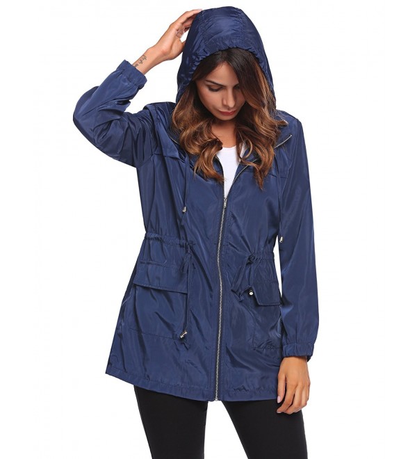 Women's Lightweight Hooded Waterproof Active Outdoor Rain Jacket - Navy ...