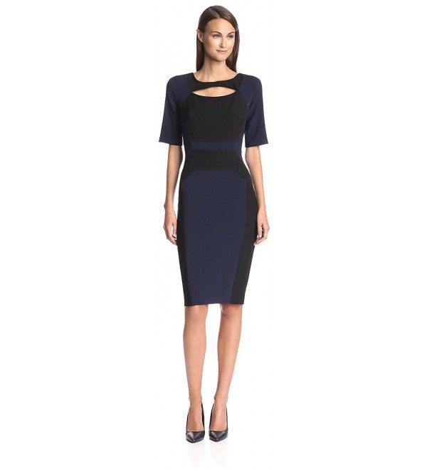 Women's Colorblock Sheath Dress - Navy/Black - CU11Z9ESVRX