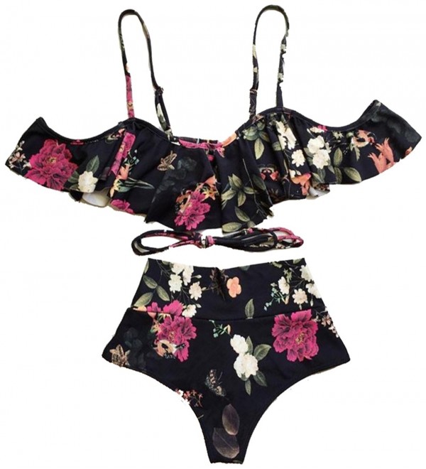 JINTING Floral Shoulder Ruffle Swimwear