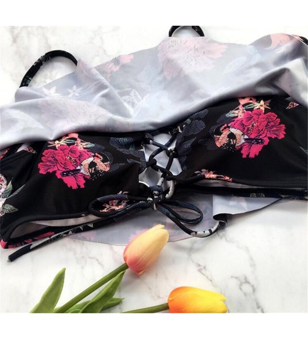 Women Floral Print Off Shoulder Ruffle High Waist Two Piece Swimwear ...