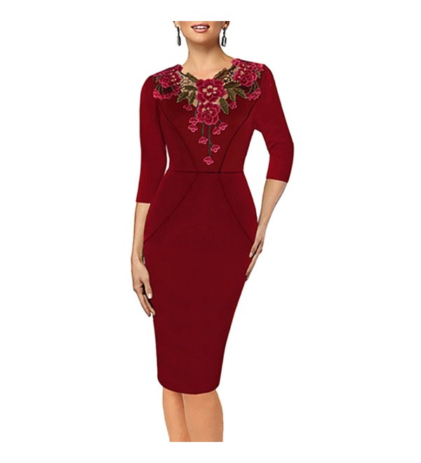 Samtree Womens Vintage Embroidery Bodycon