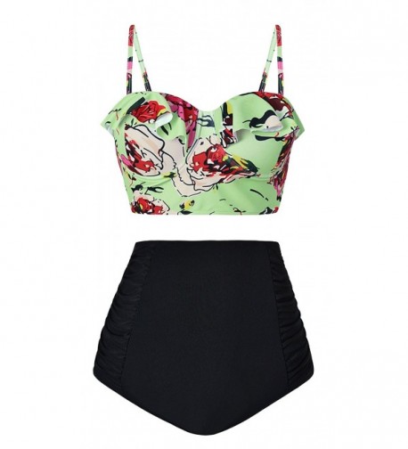 Vintage High Waist Floral Women's Bikini Set Strappy Push Up Bathing ...