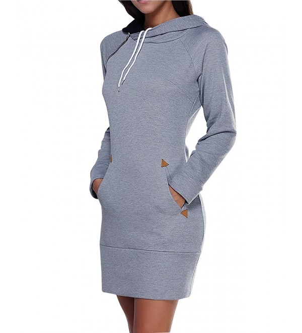 Womens Sweatshirt Dress Casual Side Zip Design Drawstring Hooded Tops ...