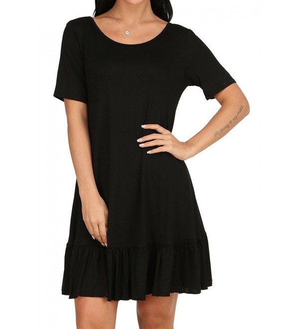 Women's Short Sleeve Bottom Ruffle Tunic Mini Dress with Pockets ...