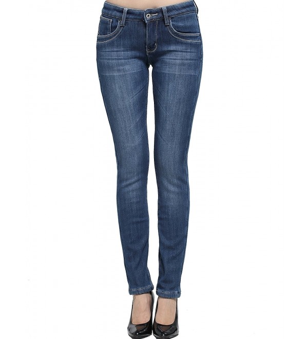Women's Denim Slim Fit Fleece Jeans - Denim Blue - CZ12MX3HJ1C