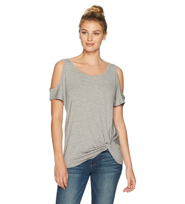 Women's Short Sleeve Cold Shoulder With Twist Side - Heather Grey ...