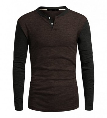 Men's Henley Shirt Casual Long Sleeve Two Tone Shirt - Kmttl0463_brown ...