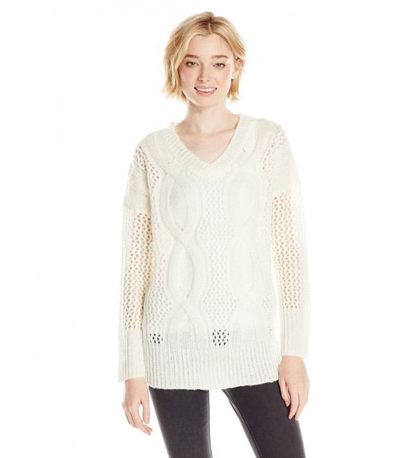 Juniors' Long-Sleeve V-Neck Cable-Knit Top - Lambs Wool - CG122SW0JMN