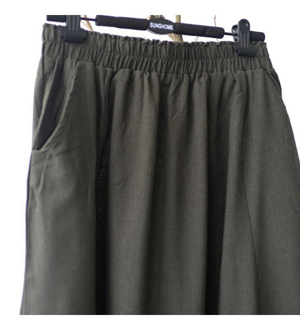 Women's Green Cotton Linen Harem Pants With Elastic Waist Trousers ...