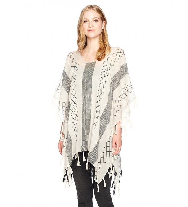 Angie Womens Printed Poncho Tassel