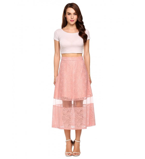 Women's A-Line Elegant Skirts Lace Organza Stitching Long Skirts ...