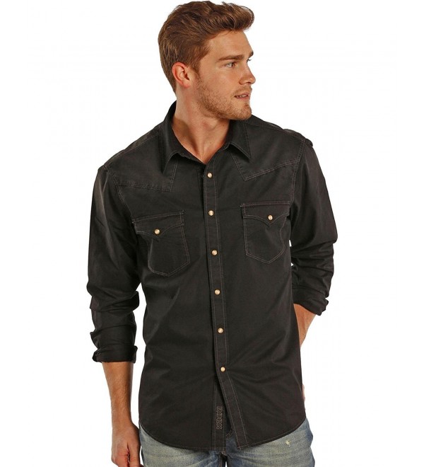 Rock & Roll Cowboy Light Spray Solid Twill Snap Shirt - Black - CF11GY9Z4FT