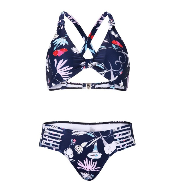 Floral Print Cross Back Bikini- Bralette Cheeky Swimsuit For Women ...