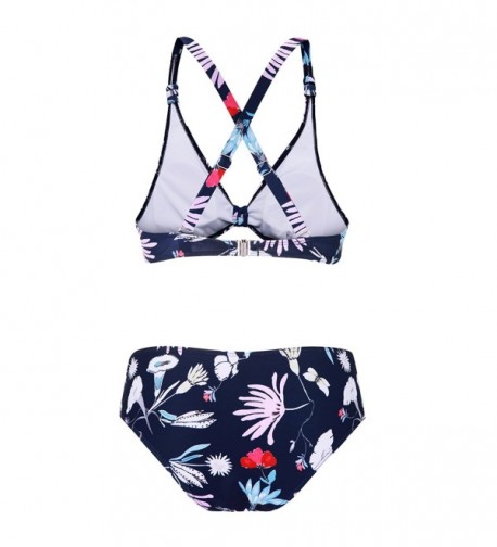 Floral Print Cross Back Bikini- Bralette Cheeky Swimsuit For Women ...