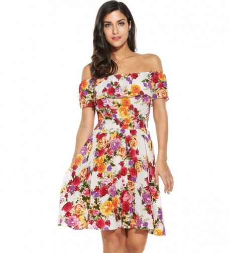 Meaneor Womens Summer Floral Dress Off Shoulder Ruffle A line Swing Party Dress