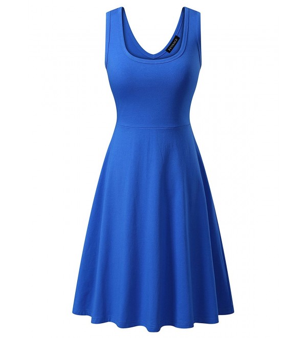 Women's Sleeveless Scoop Neck Summer Beach Midi Flared Tank Dress ...