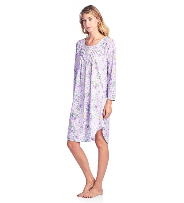 Women's Round Neck Long Sleeve Lace Floral Nightgown - Purple Rose ...