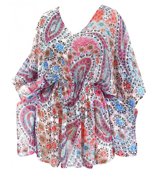 Women Swimwear Dress Bikini Beach Cover ups Print White Pink Caftan US ...