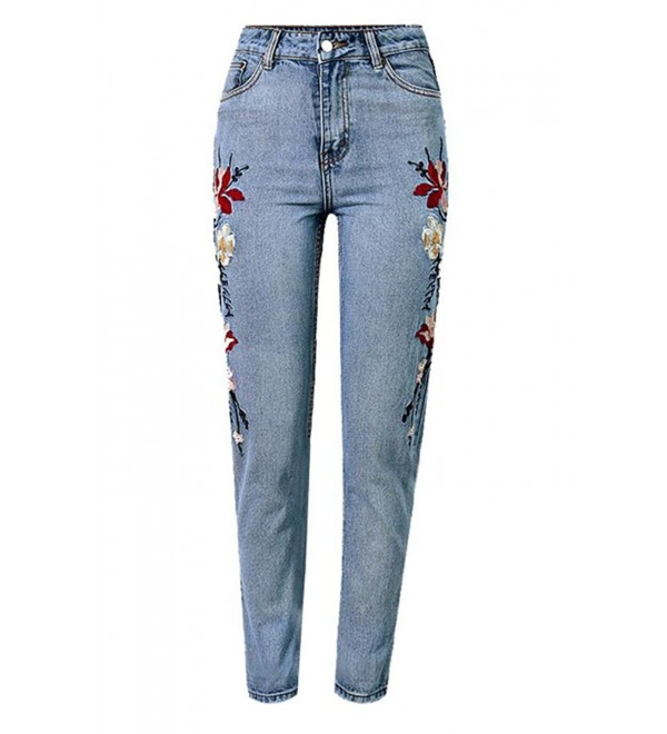 Womens High Waist Embroidered Jeans