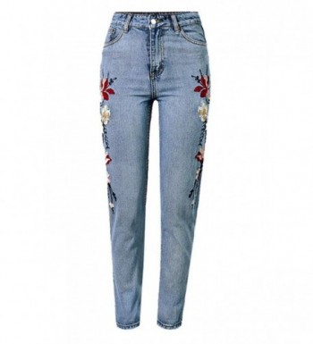 Womens High Waist Embroidered Jeans