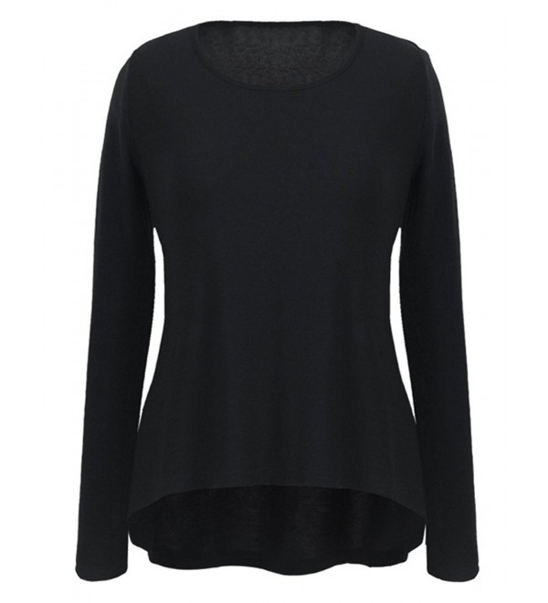 Women's Long Sleeve Crew Neck Casual Top Tunic Blouses 420 - Black ...